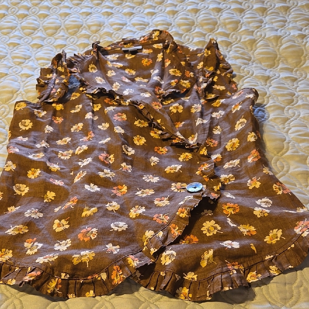 Floral Ruffle Cris cross Blouse Jjill